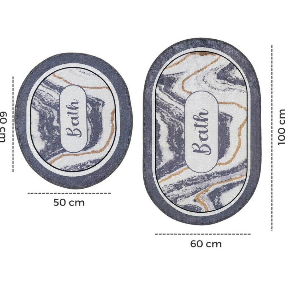 Miqna 2-tlg. rutschfestes Badteppich Set , waschbar (60x100 & 50x60 cm)