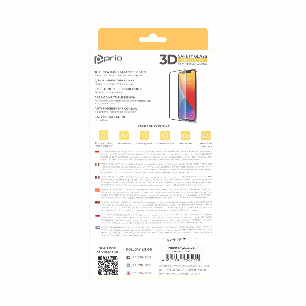 prio 3D screen protector glass for iPhone 8 Plus/7 Plus black