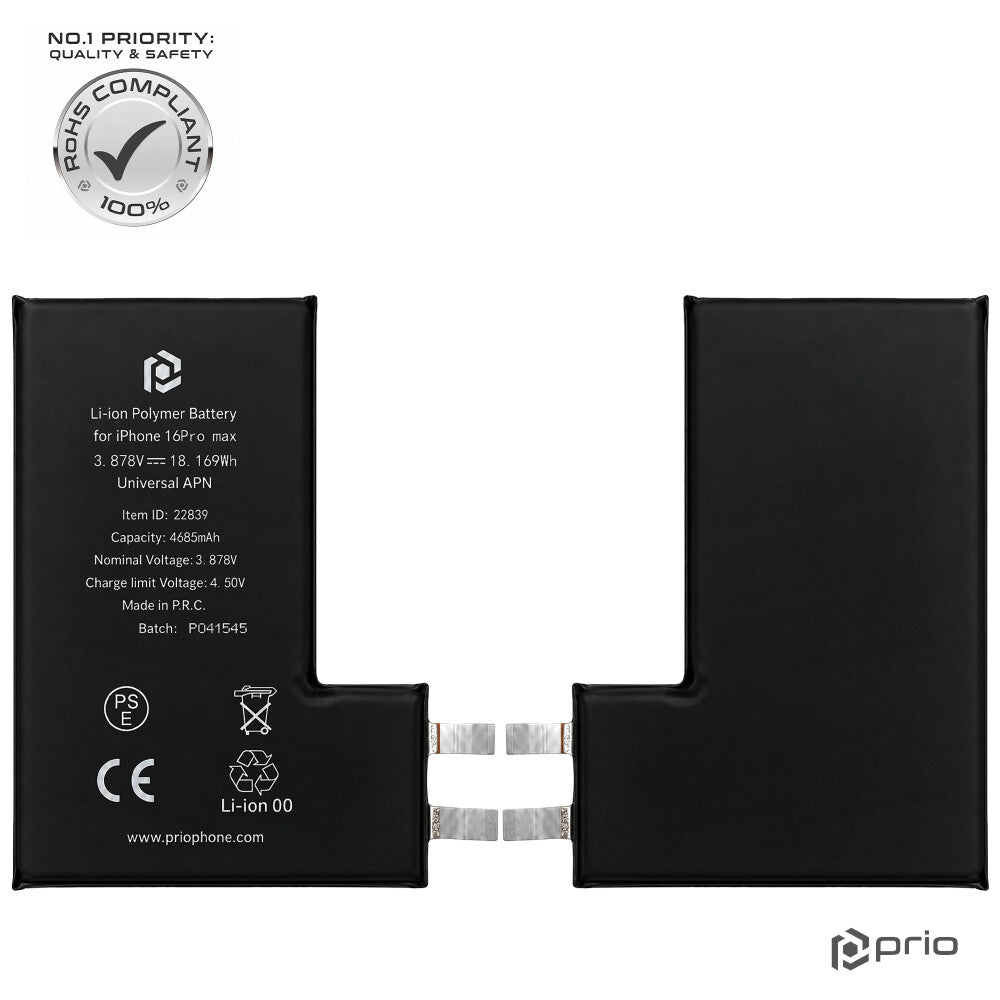 prio Akkuzelle für iPhone 16 Pro Max (ohne Flex-Kabel)