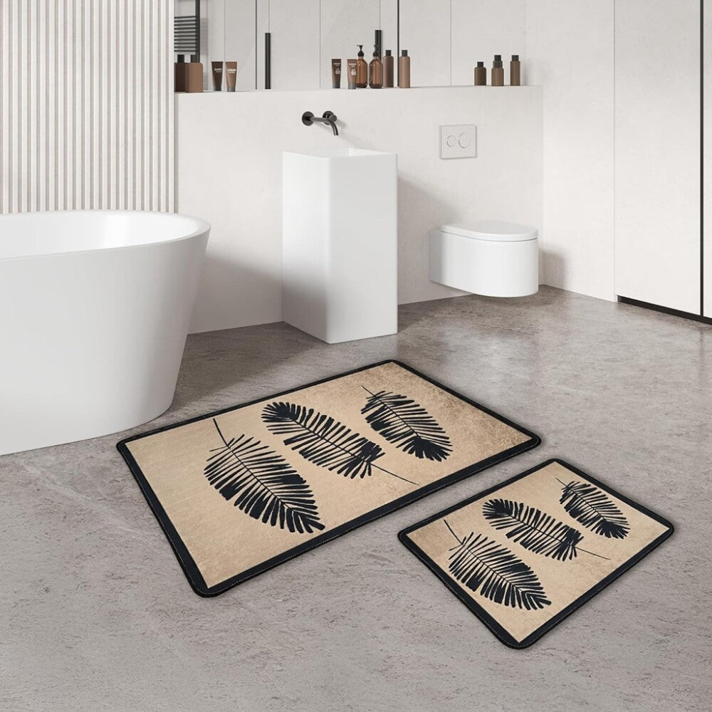 Miqna 2-tlg. rutschfestes Badteppich Set , waschbar (60x100 & 50x60 cm)