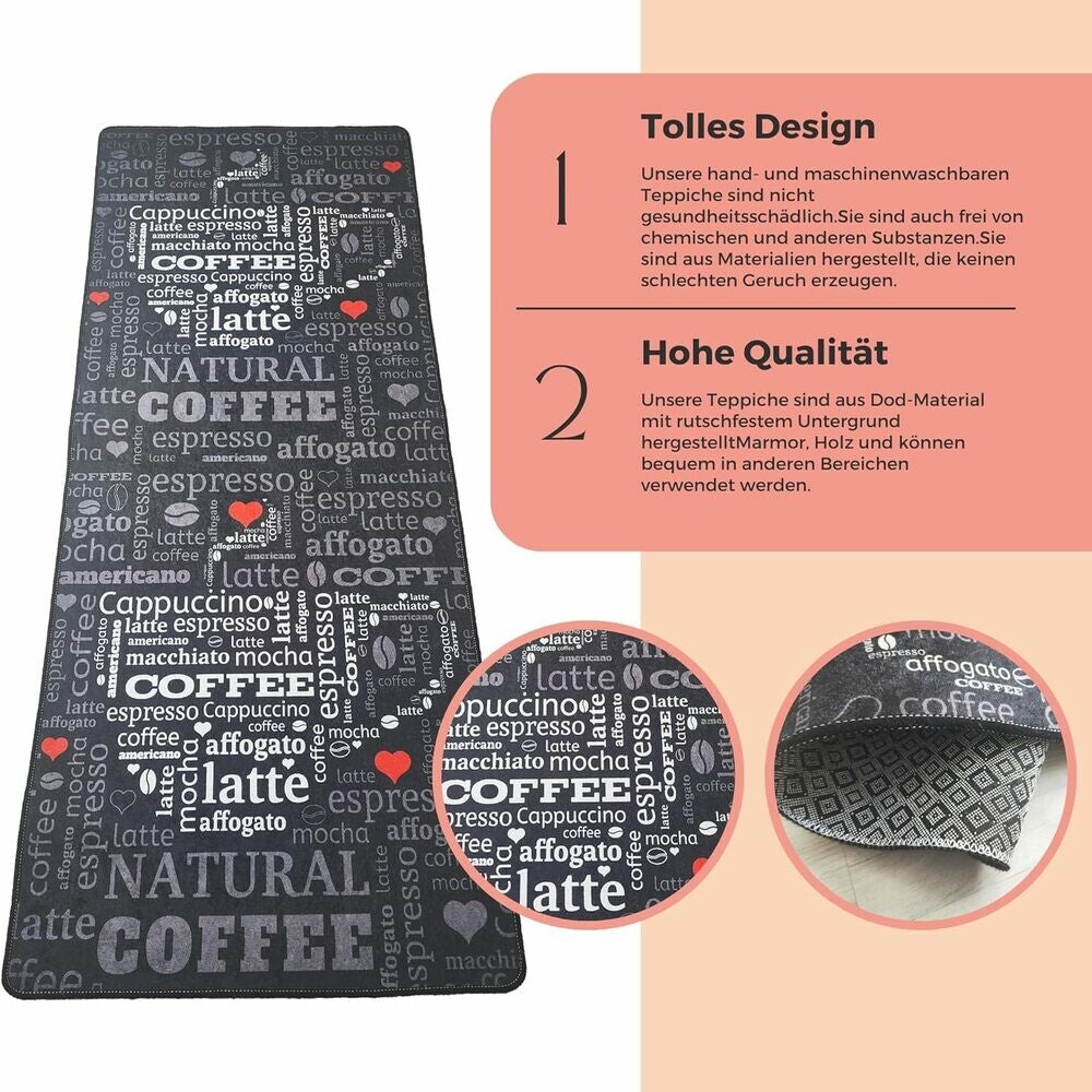 miqna Moderner Küchenteppich Gel Läufer Grau Weiß Schwarz Natural Coffee Design Hauptbild