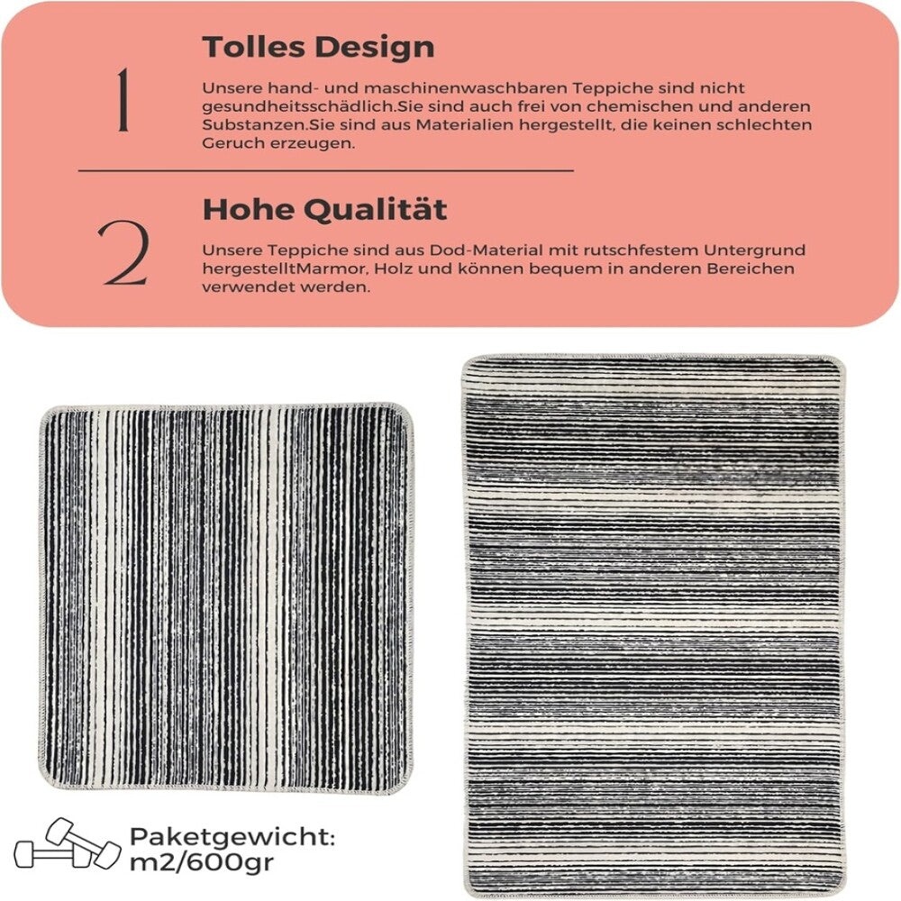 Miqna 2-tlg. rutschfestes Badteppich Set , waschbar (60x100 & 50x60 cm)
