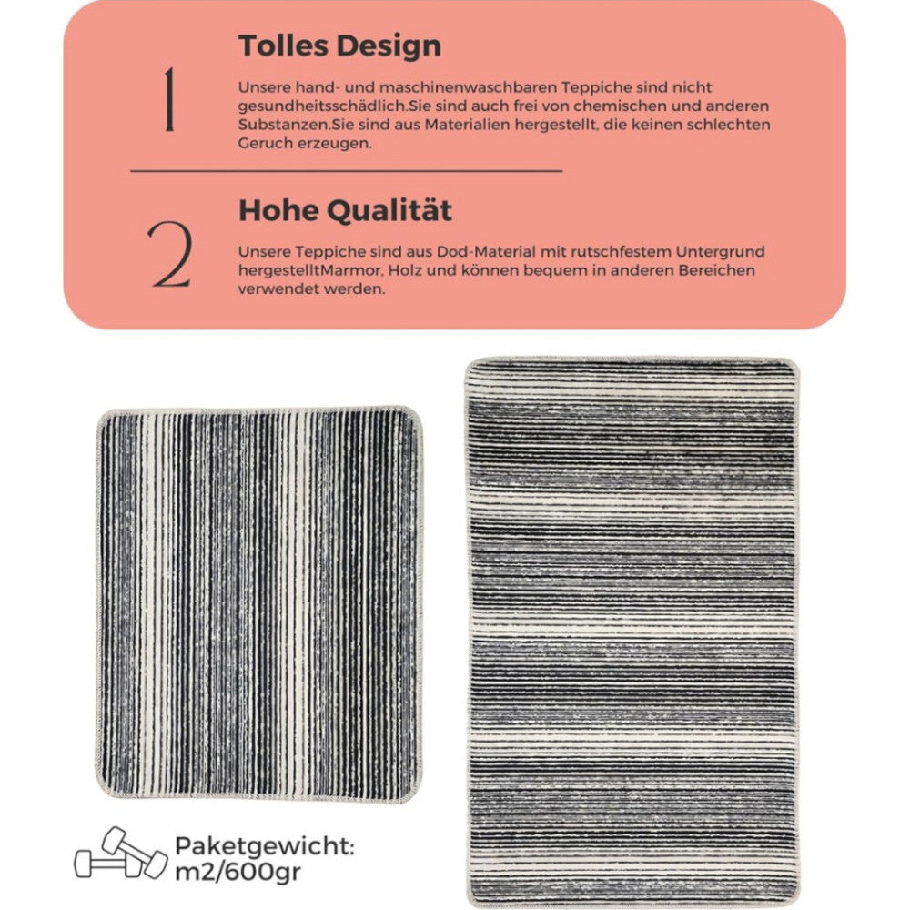 Miqna 2-tlg. rutschfestes Badteppich Set , waschbar (60x100 & 50x60 cm)