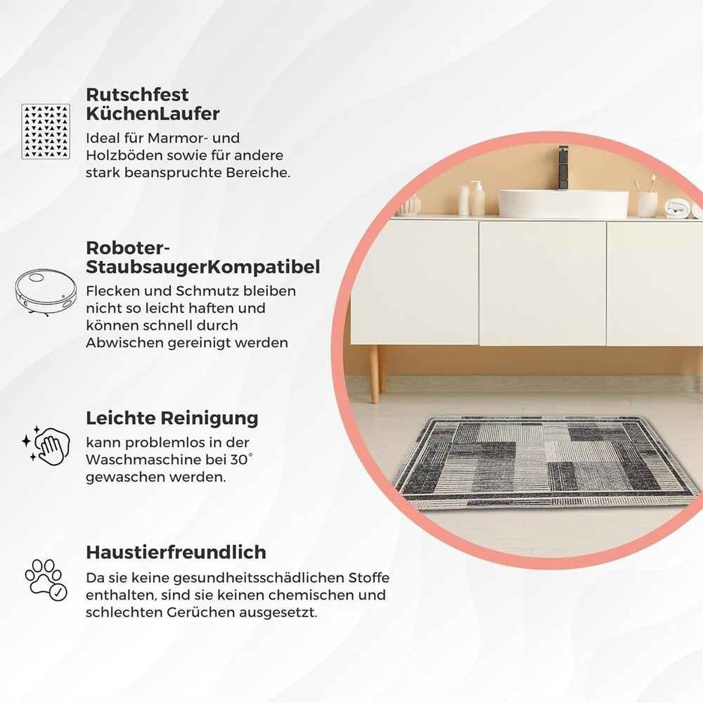 Miqna 2-tlg. rutschfestes Badteppich Set , waschbar (60x100 & 50x60 cm)