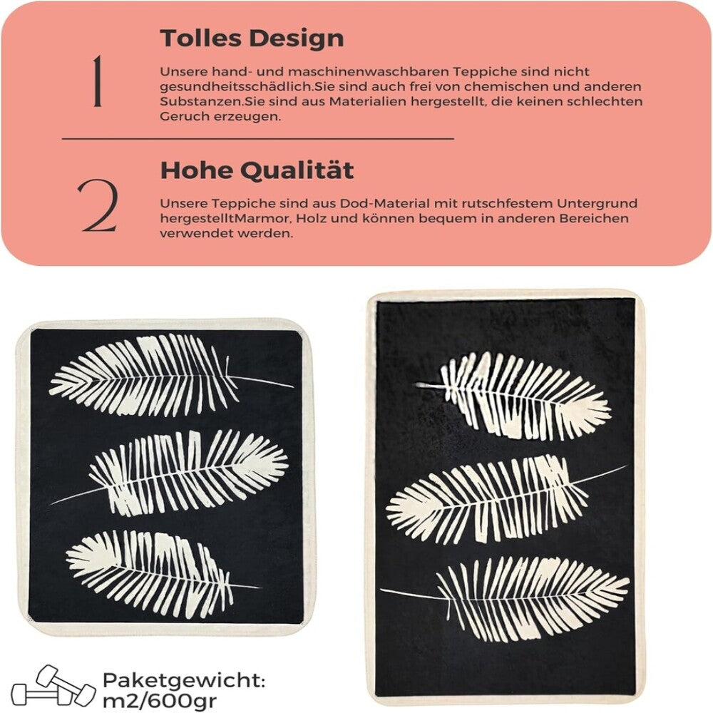 Miqna 2-tlg. rutschfestes Badteppich Set , waschbar (60x100 & 50x60 cm)