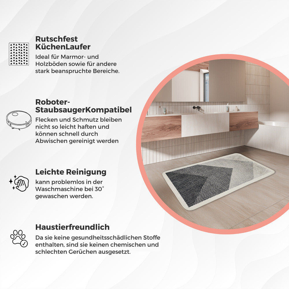 Miqna 2-tlg. rutschfestes Badteppich Set , waschbar (60x100 & 50x60 cm)