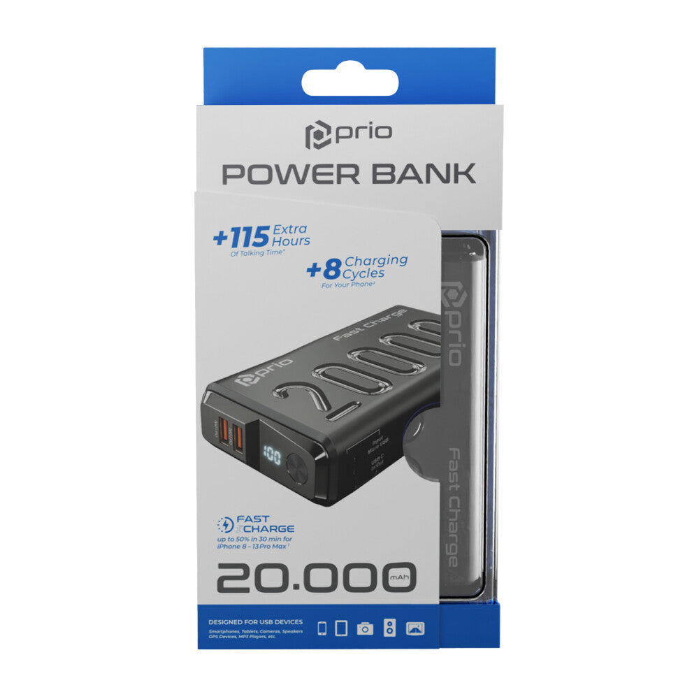 prio quick charge (22.5W SCP / 20W PD / QC3.0 ) power bank 20,000mAh black