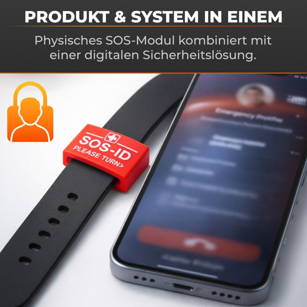 SOS-ID-Armbandschlaufe. Innovativ und angenehm zu tragen. Verrotten