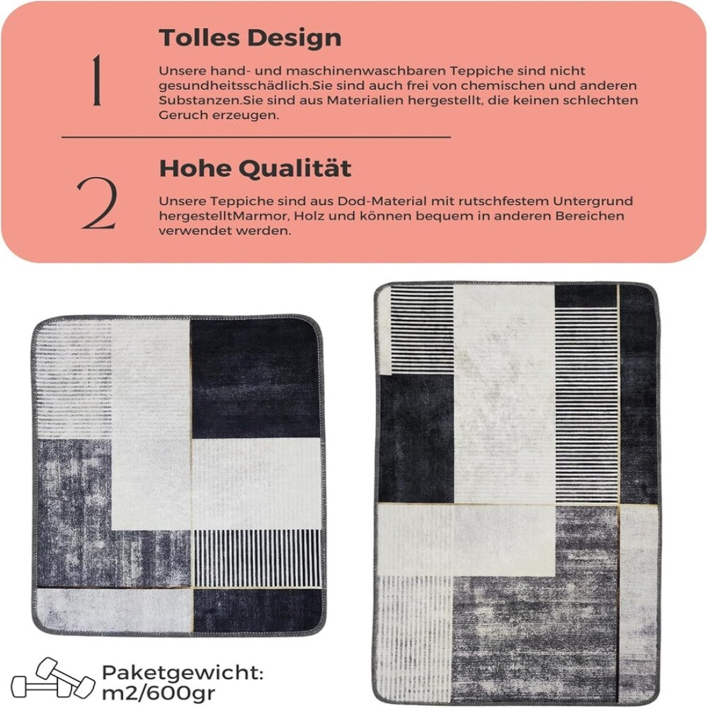 Miqna 2-tlg. rutschfestes Badteppich Set , waschbar (60x100 & 50x60 cm)