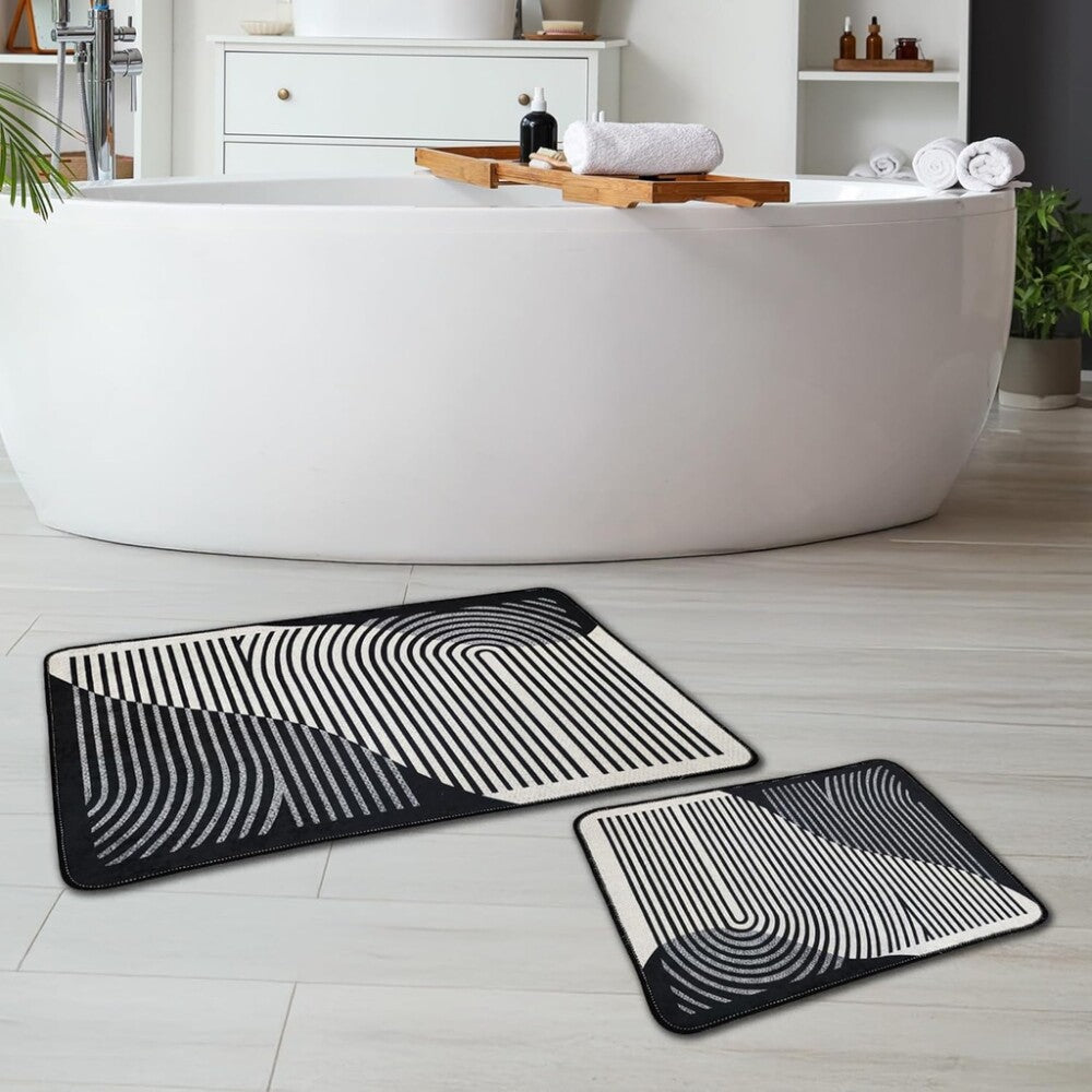 Miqna 2-tlg. rutschfestes Badteppich Set , waschbar (60x100 & 50x60 cm)