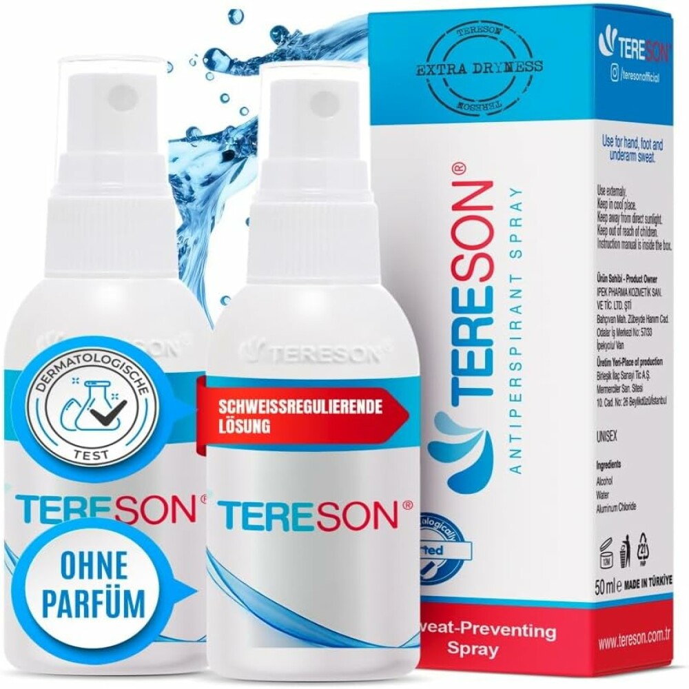 Tereson Antitranspirant Spray 50 ml, stark gegen Schwitzen an Achseln und Händen x2