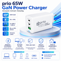 prio Wandladegerät GaN Power 65W PD PPS (USB C) + QC 3.0 (USB A) weiß
