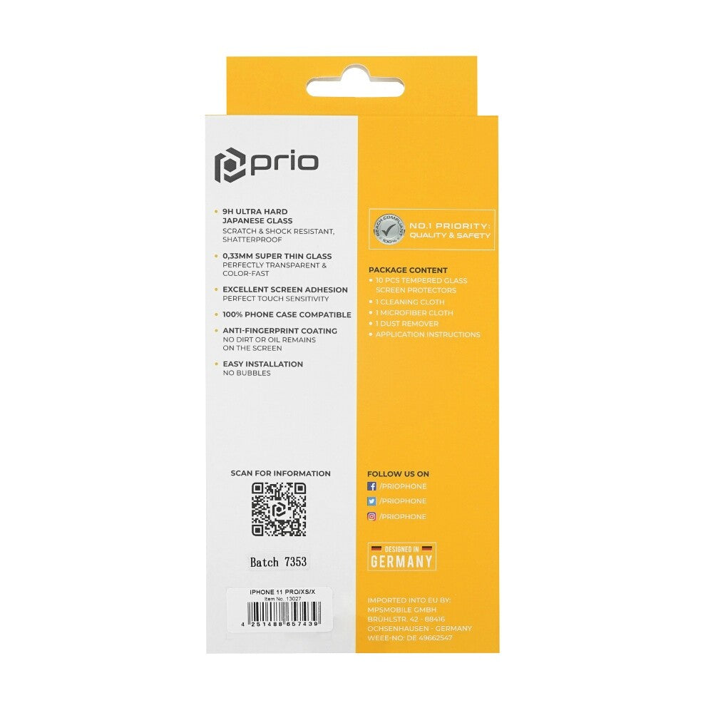 prio 10x Displayschutzglas für iPhone 11 Pro/XS/X transparent