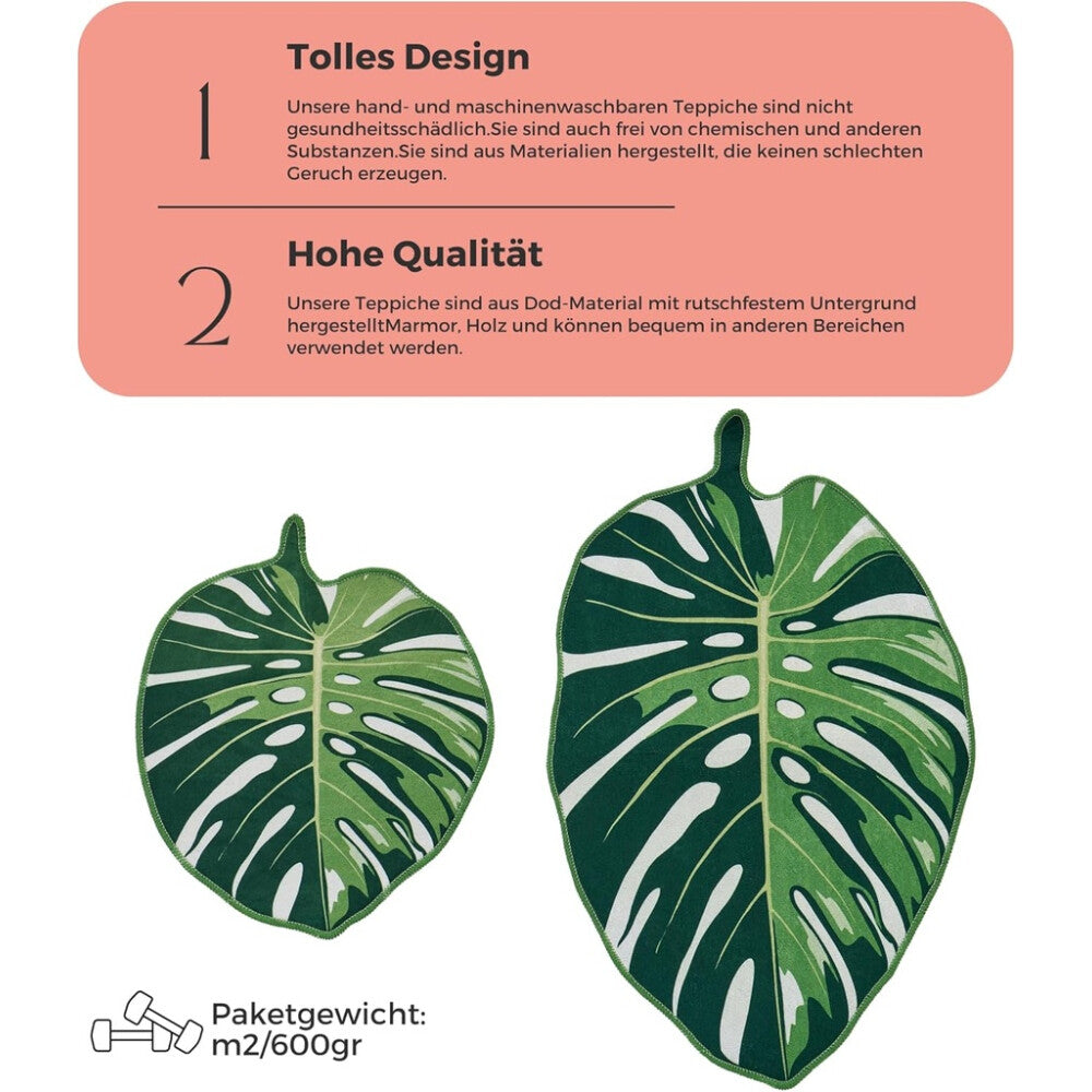 Miqna 2-tlg. rutschfestes Badteppich Set , waschbar (60x100 & 50x60 cm)