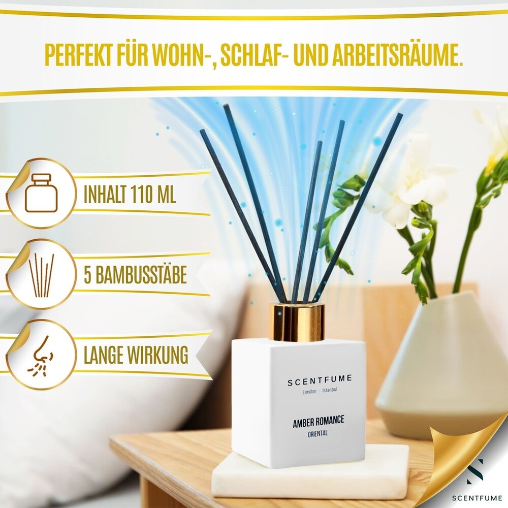 SCENTFUME Raumduft mit Duftstäbchen, Amber, Moschus, Vanillenoten, 110 ml