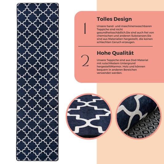 miqna Läufer Teppich,Waschbar Küchenläufer, Rutschfest Flur Teppich schwarz weiß Hauptbild