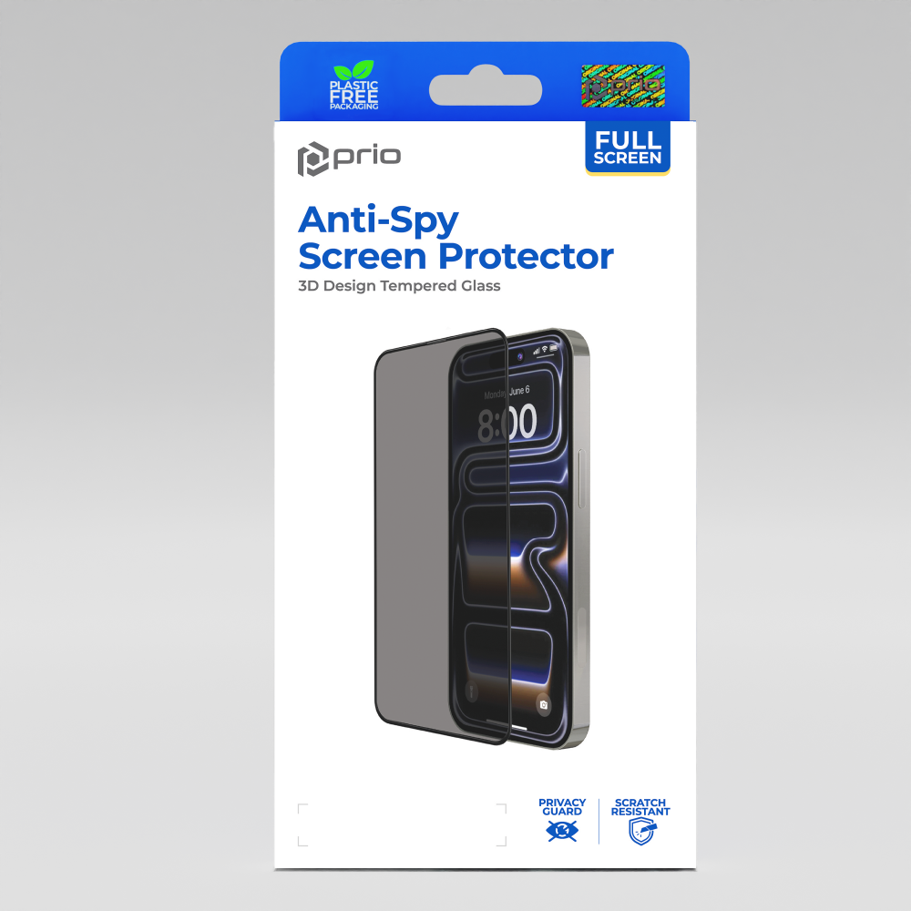 prio 3D Anti-Spionage-Schutzglas für iPhone 18 Pro Max, schwarz