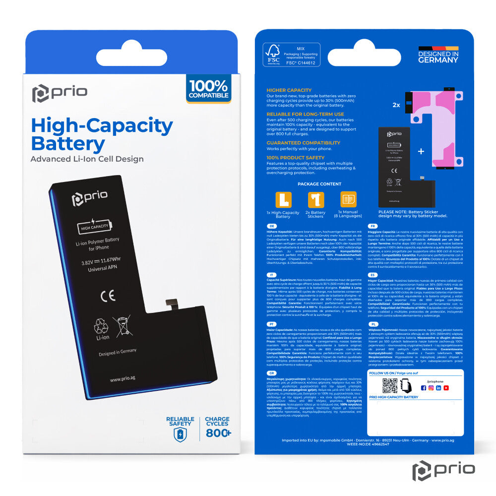 prio Hochleistungsakku für iPhone 6s (2320 mAh) - Universal APN -