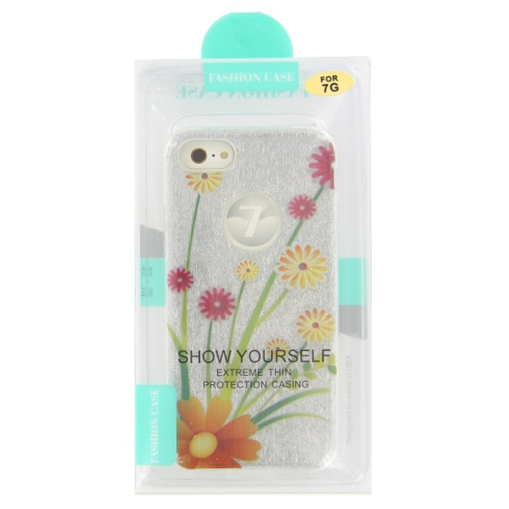 iPhone 7 silicone case with glitter flower pattern