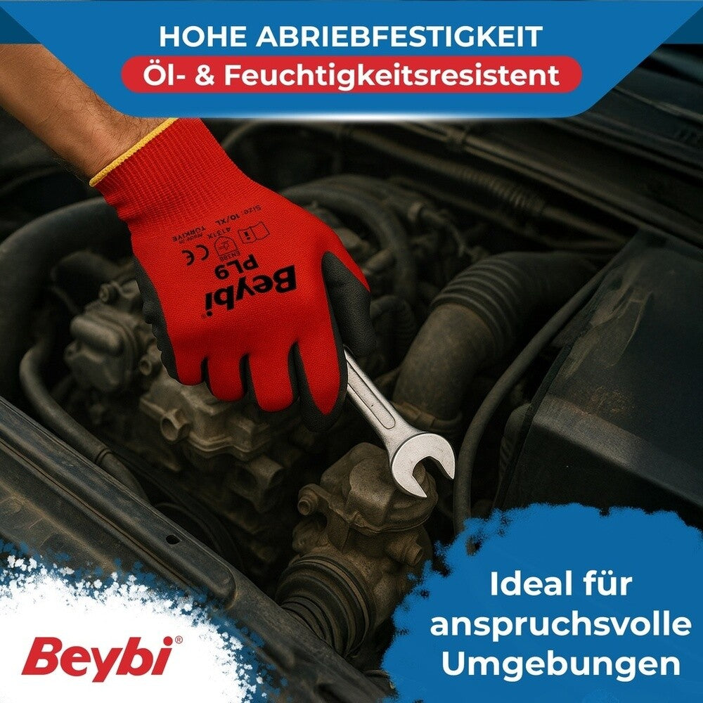 12 Paar Arbeitshandschuhe, Polyester, Rot und Schwarz