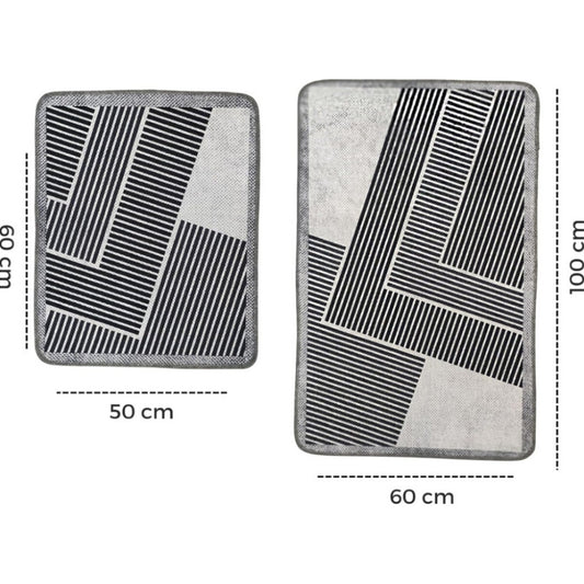 Miqna 2-tlg. rutschfestes Badteppich Set , waschbar (60x100 & 50x60 cm)