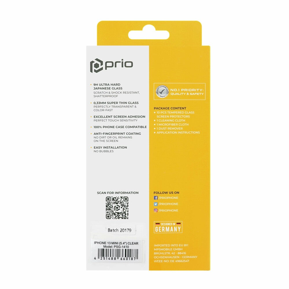 prio 10x screen protector glass for iPhone 13 mini transparent