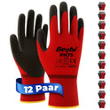 12 Paar Arbeitshandschuhe, Polyester, Rot und Schwarz
