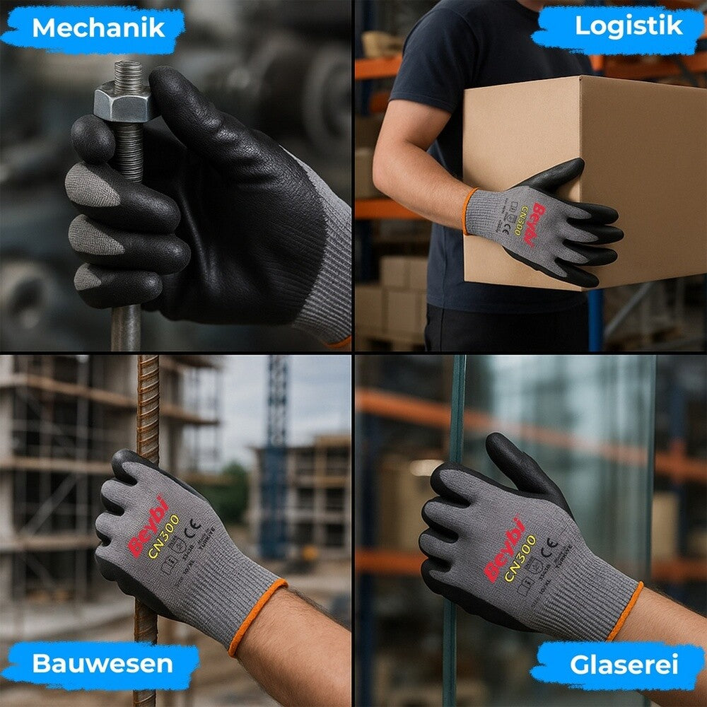 12 Paar Arbeitshandschuhe, Enthält kein Silikon, Grau und Schwarz