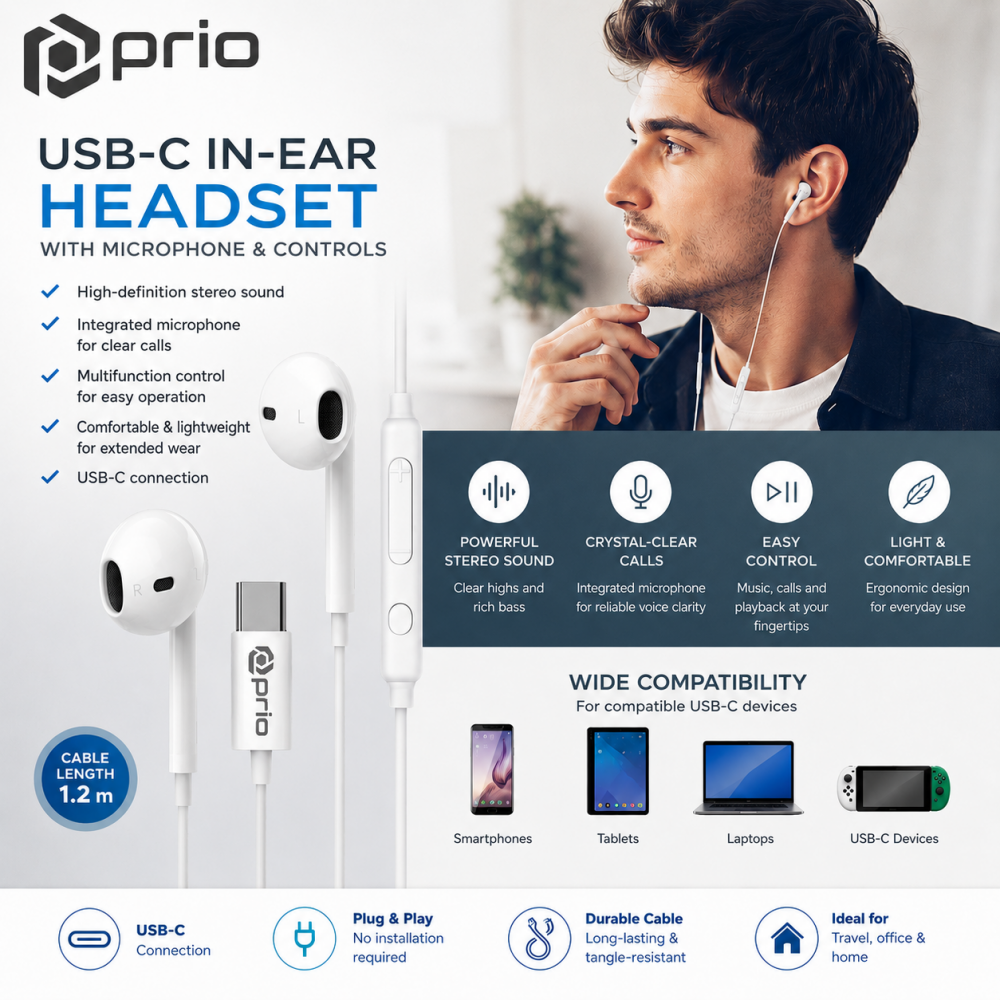 prio Stereo USB C Kopfhörer / Headset CLASSIC