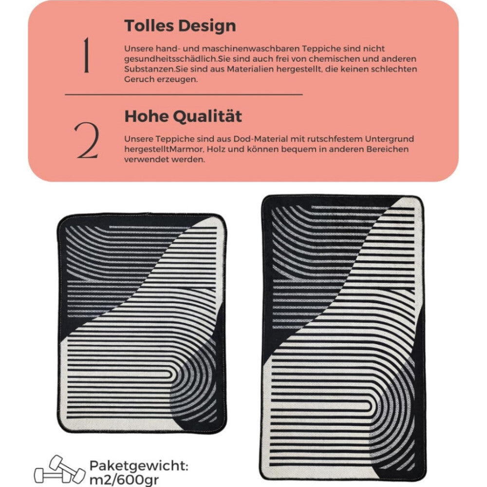 Miqna 2-tlg. rutschfestes Badteppich Set , waschbar (60x100 & 50x60 cm)