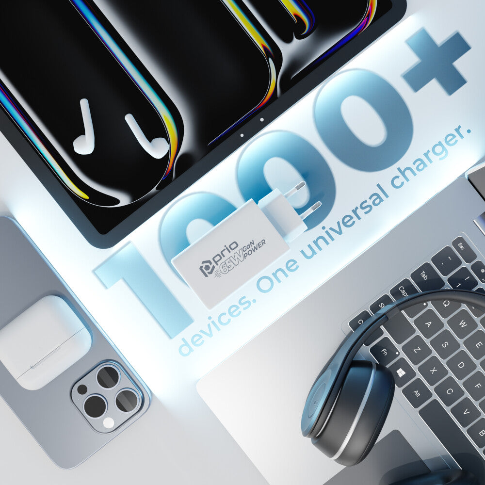 prio Wandladegerät GaN Power 65W PD PPS (USB C) + QC 3.0 (USB A) weiß