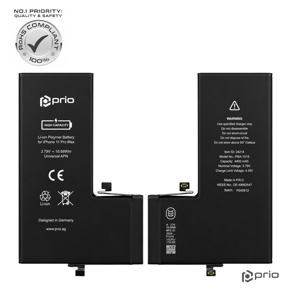 Prio Hochleistungsakku für iPhone 11 Pro Max (4400 mAh) - Universeller APN -
