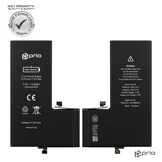 Prio Hochleistungsakku für iPhone 11 Pro Max (4400 mAh) - Universeller APN -