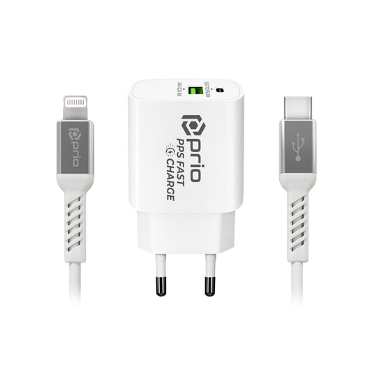 prio MFi-certified charging set (20W Dual Wall Charger + Lightning cable) white