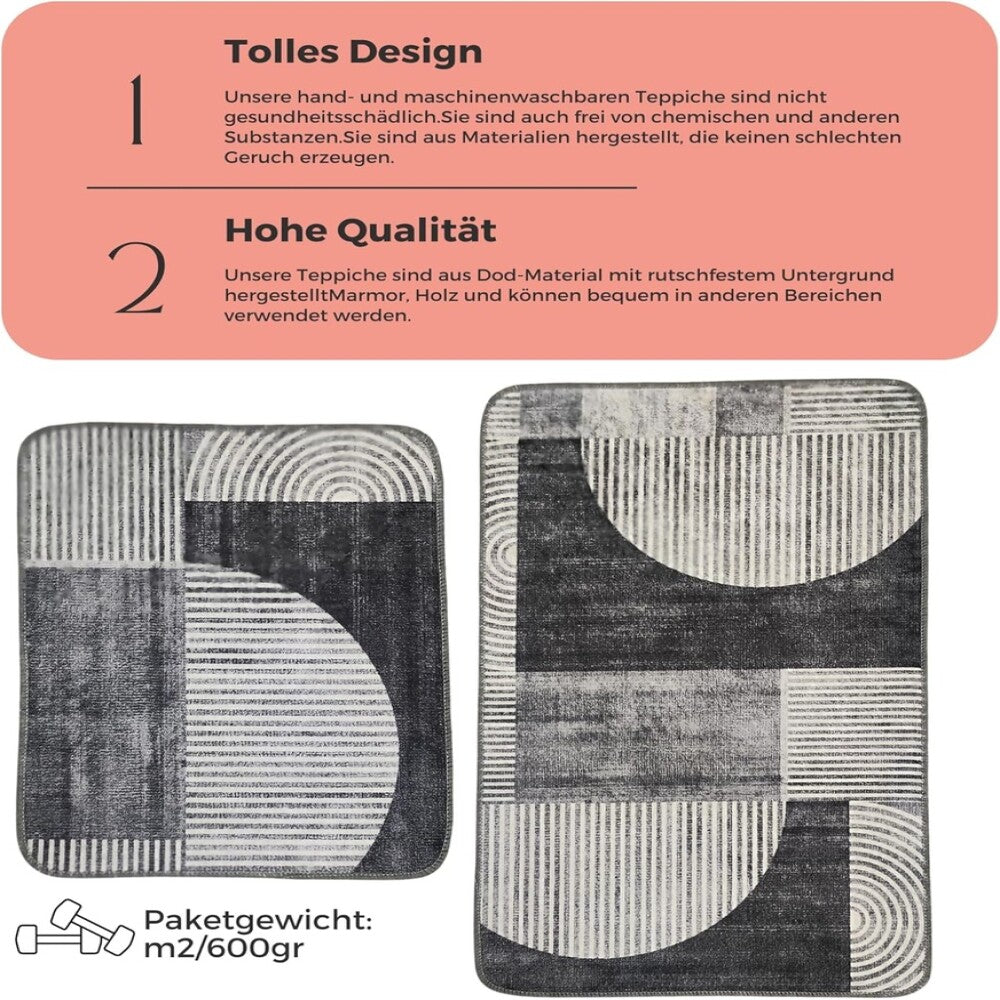Miqna 2-tlg. rutschfestes Badteppich Set , waschbar (60x100 & 50x60 cm)