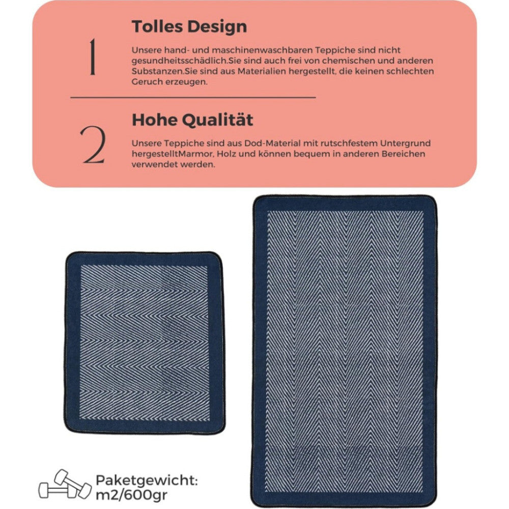 Miqna 2-tlg. rutschfestes Badteppich Set , waschbar (60x100 & 50x60 cm)