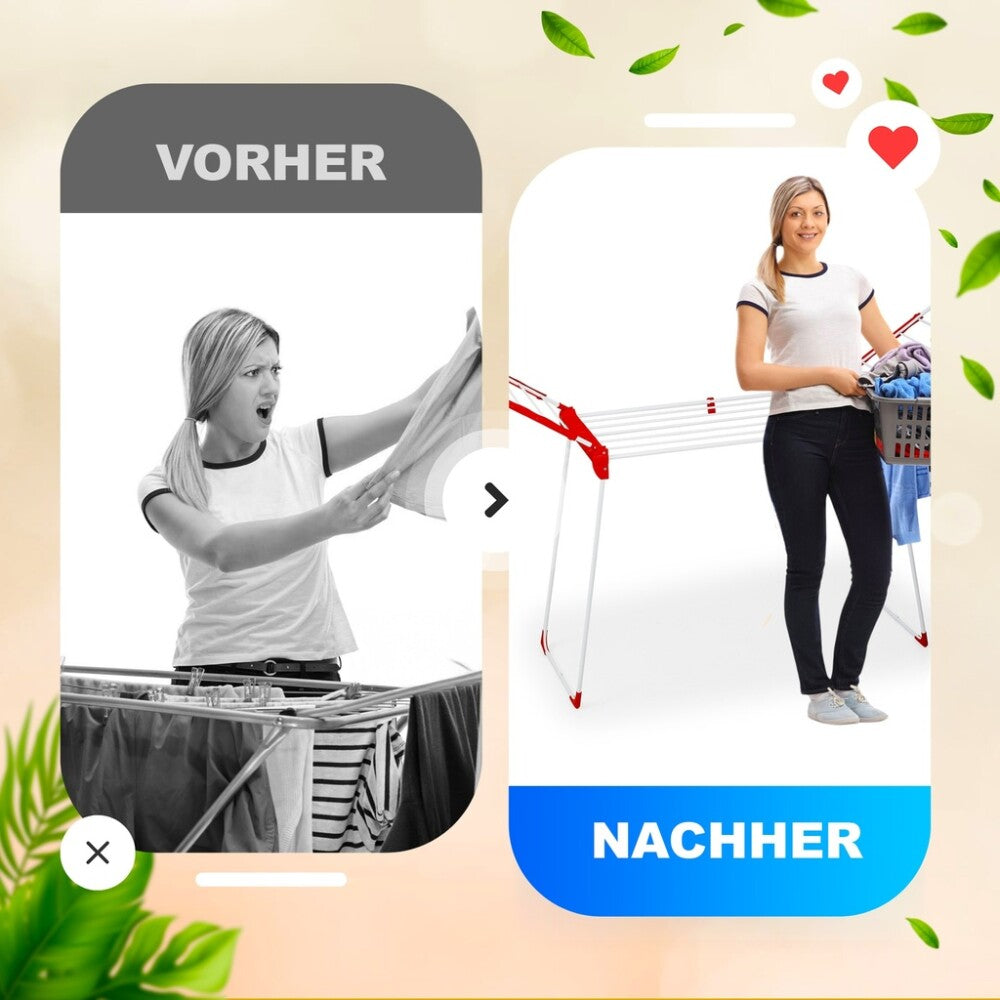 LINDA Flügelwäschetrockner | Klappbar, 20m Trockenlänge, mit Sockenhalter