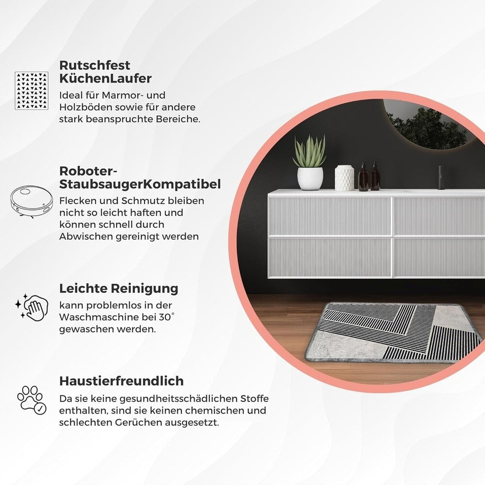 Miqna 2-tlg. rutschfestes Badteppich Set , waschbar (60x100 & 50x60 cm)