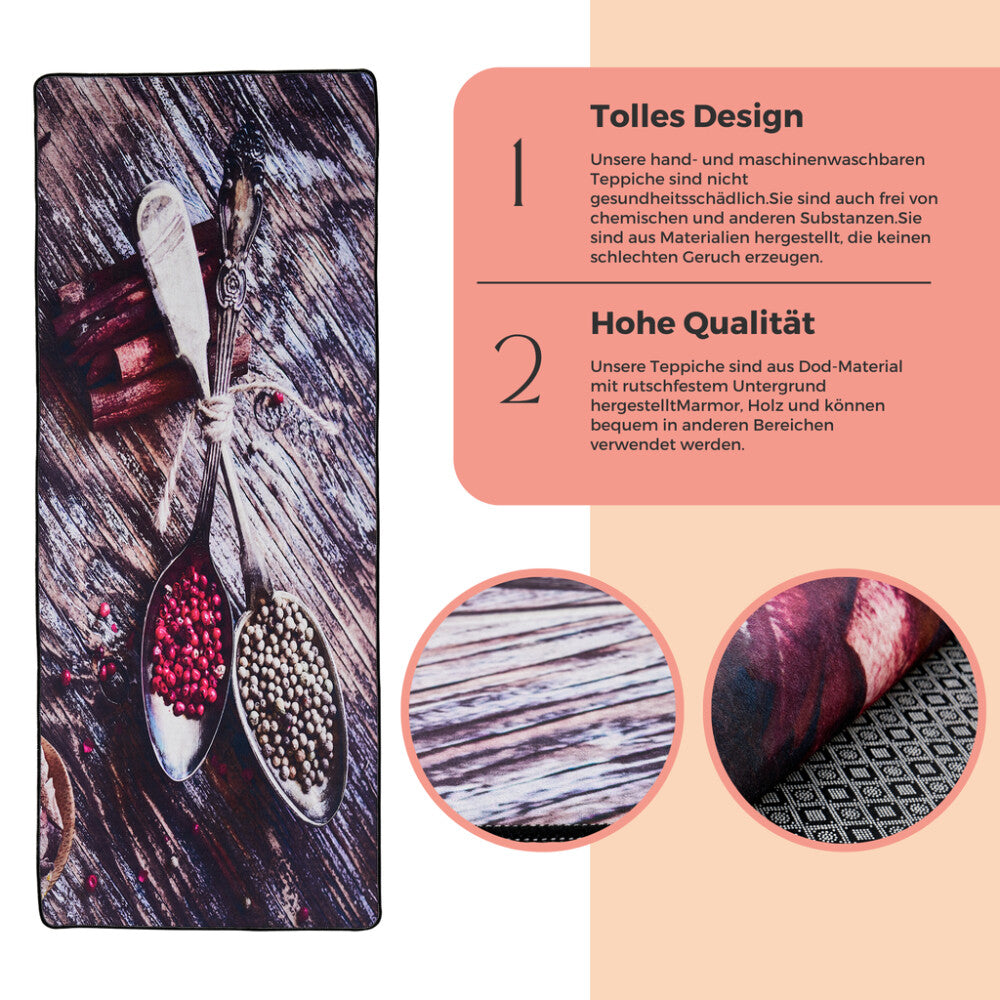 miqna Küchenteppich rutschfest, Waschbarer Küchenläufer Schwarz (Spice 100x200) Hauptbild