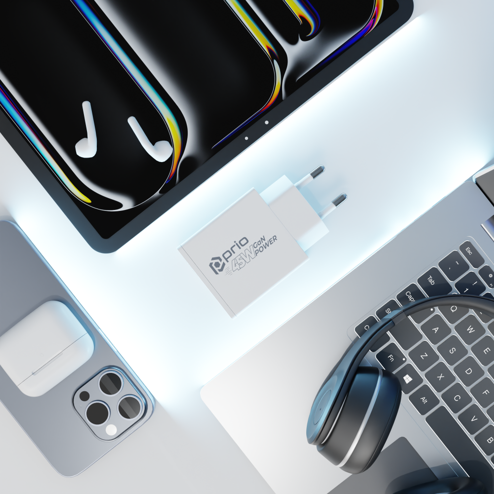 prio 45W GaN Power Charger PD PPS (USB C) + QC 3.0 (USB A) weiß