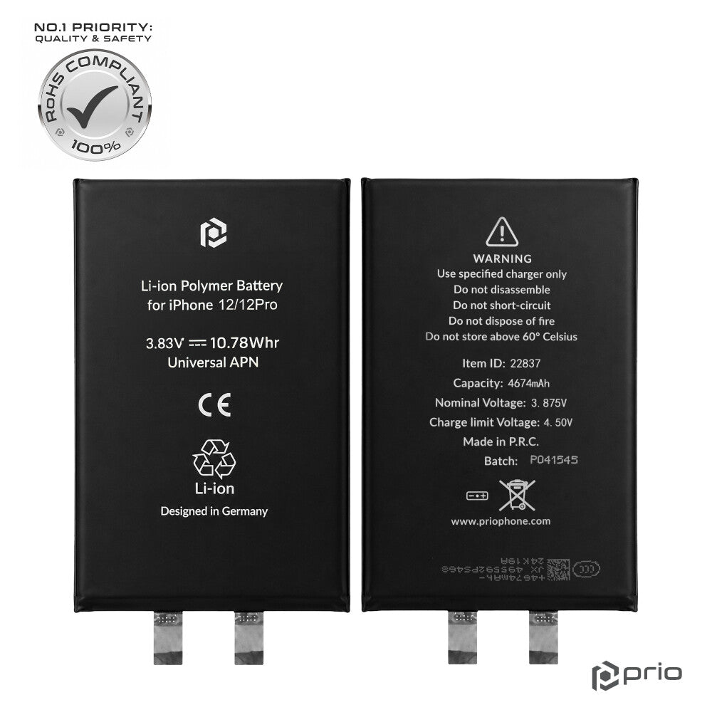 prio Batteriezelle / Akku für iPhone 12 / 12 Pro (ohne Flex-Kabel)