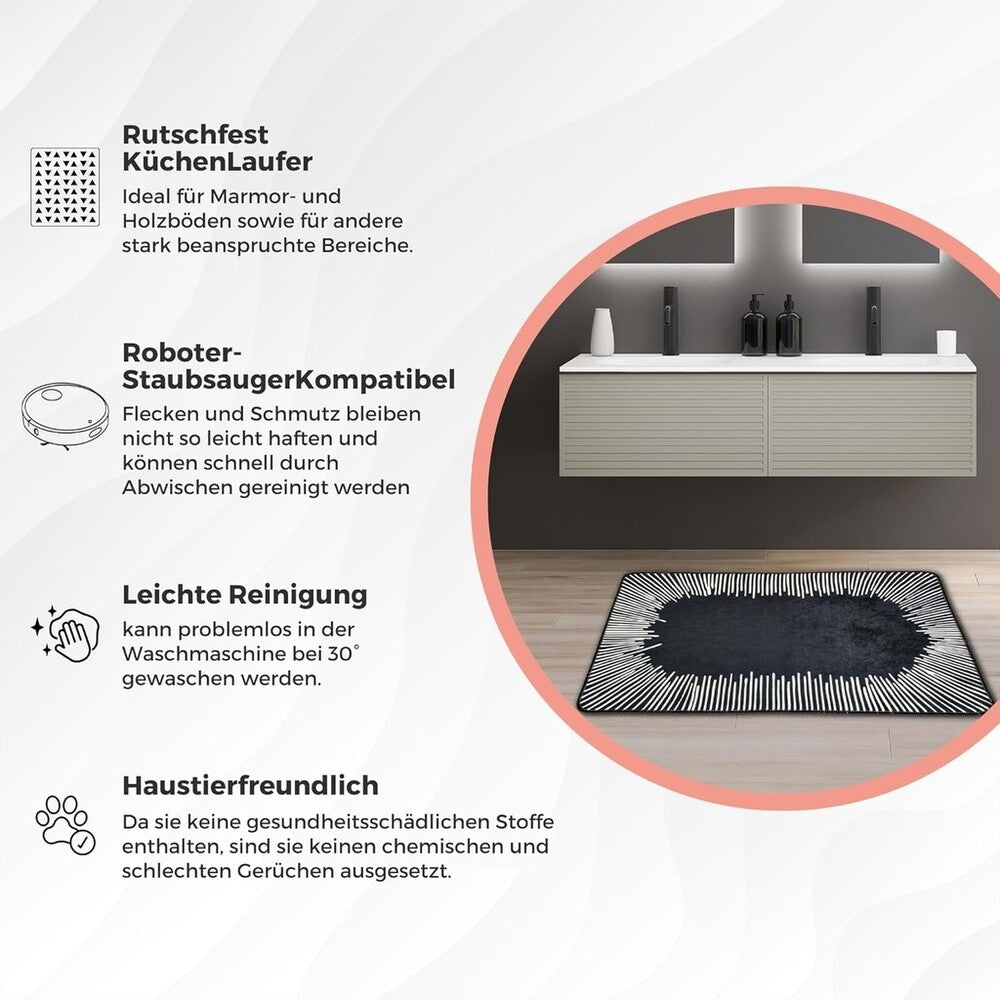 Miqna 2-tlg. rutschfestes Badteppich Set , waschbar (60x100 & 50x60 cm)