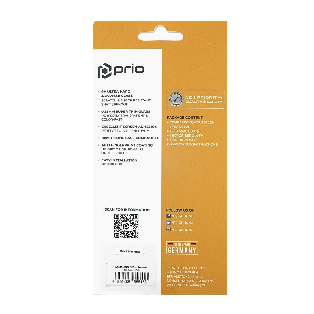 prio 3D screen protector glass for Samsung S10+, with sensor glass black