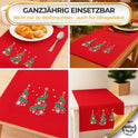 Tischsets Weihnachten, 4er Set Rot Gold Rentier-Stickerei, Abwaschbar 45x35 cm