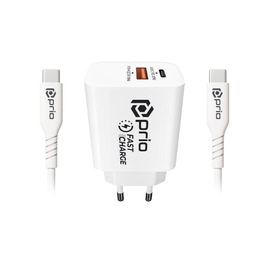 prio fast charging and data transfer kit (20W charger + USB C - USB C cable) white