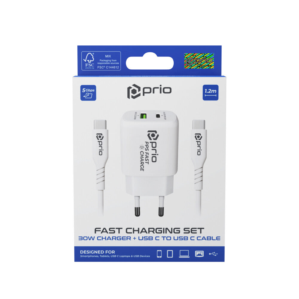 prio charging and set (30W charger + USB C - USB C cable) white