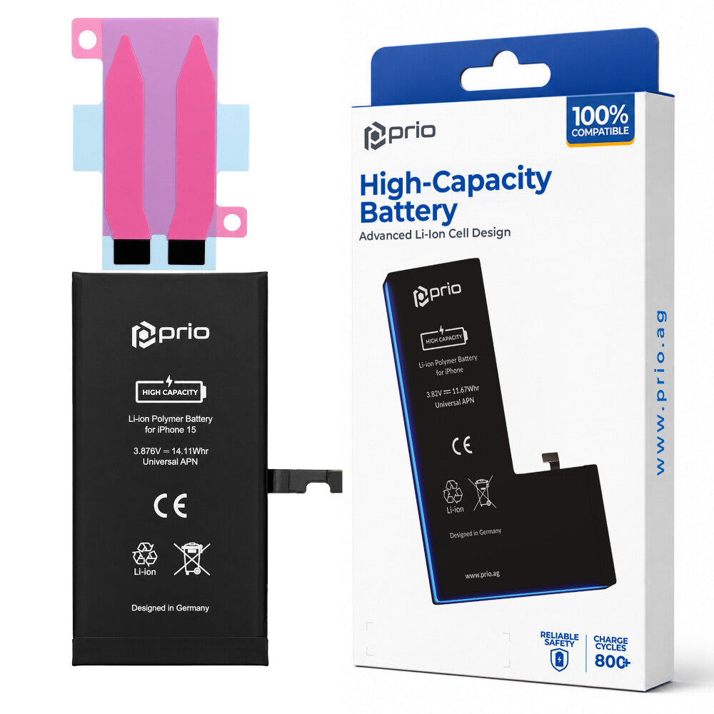 Prio Hochleistungsakku für iPhone 15 (3640 mAh) - Universeller APN -