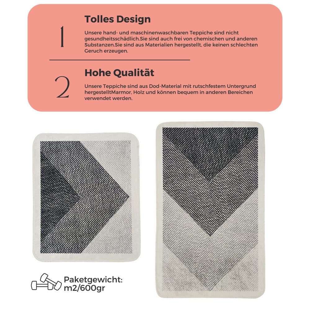 Miqna 2-tlg. rutschfestes Badteppich Set , waschbar (60x100 & 50x60 cm)