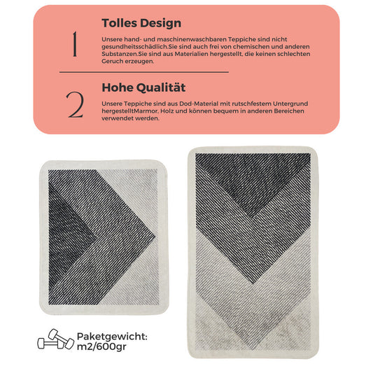 Miqna 2-tlg. rutschfestes Badteppich Set , waschbar (60x100 & 50x60 cm)