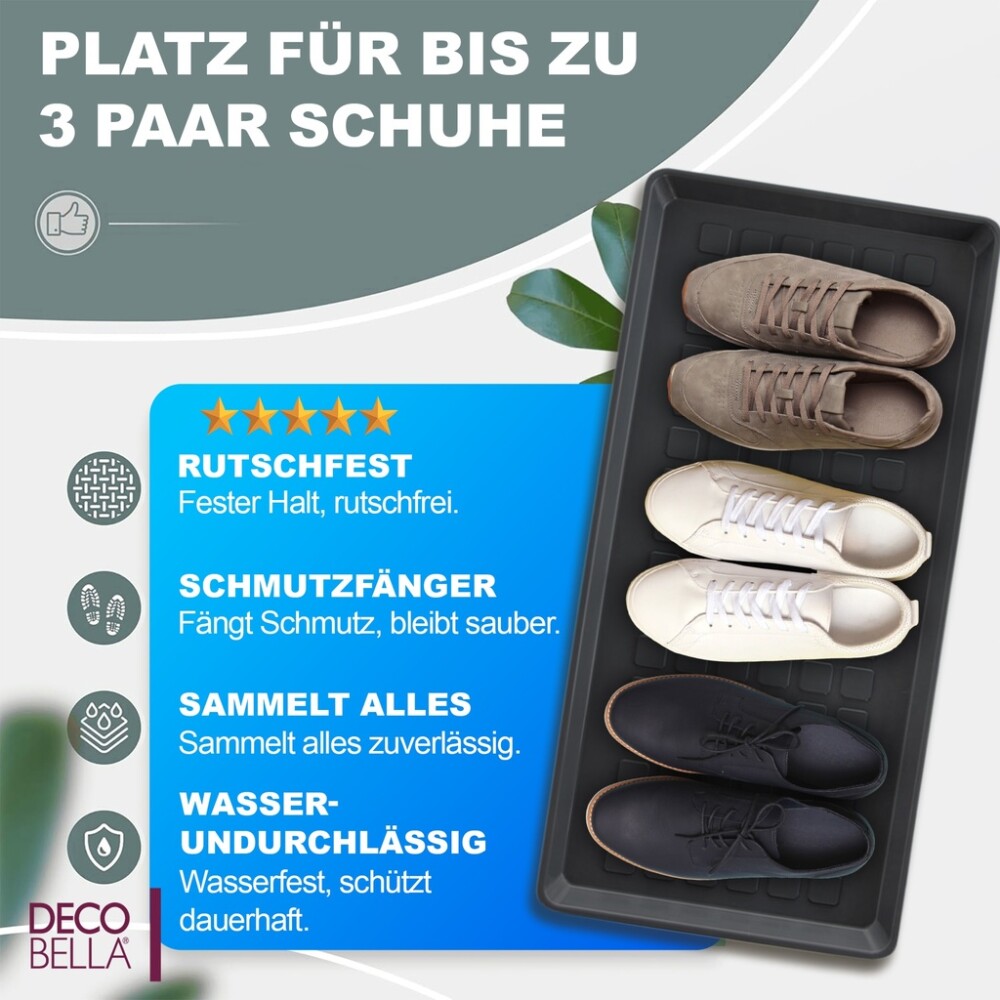 DECOBELLA 2 Stück Schuhabtropfschale | Schuhtablett Grau | 70x35x3 cm Schuhwanne